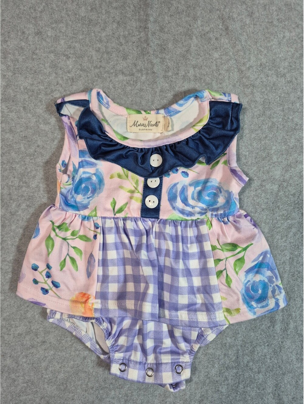 Marie Nicole Baby Girls Floral Gingham Ruffle Bubble Romper